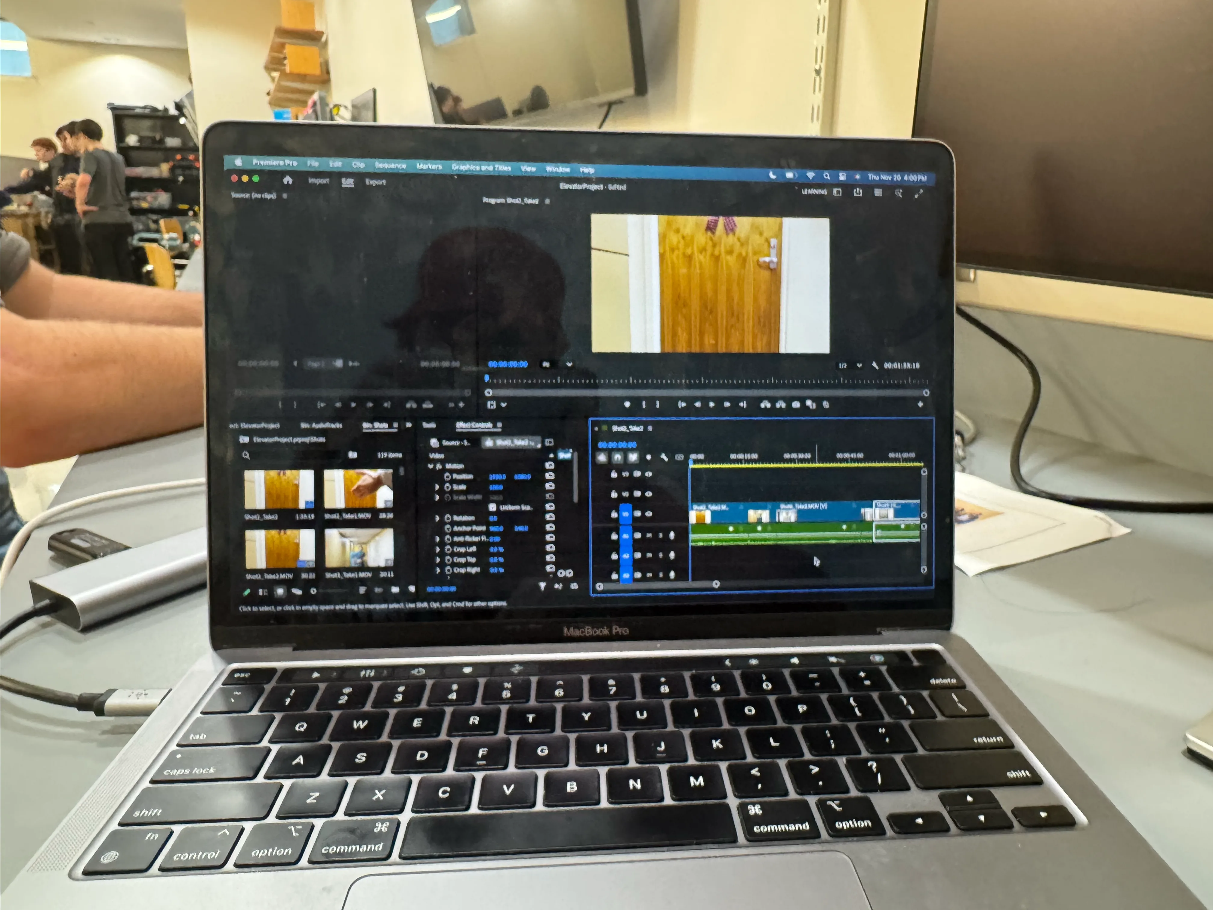 Elevator Pitch footage being edited on a laptop