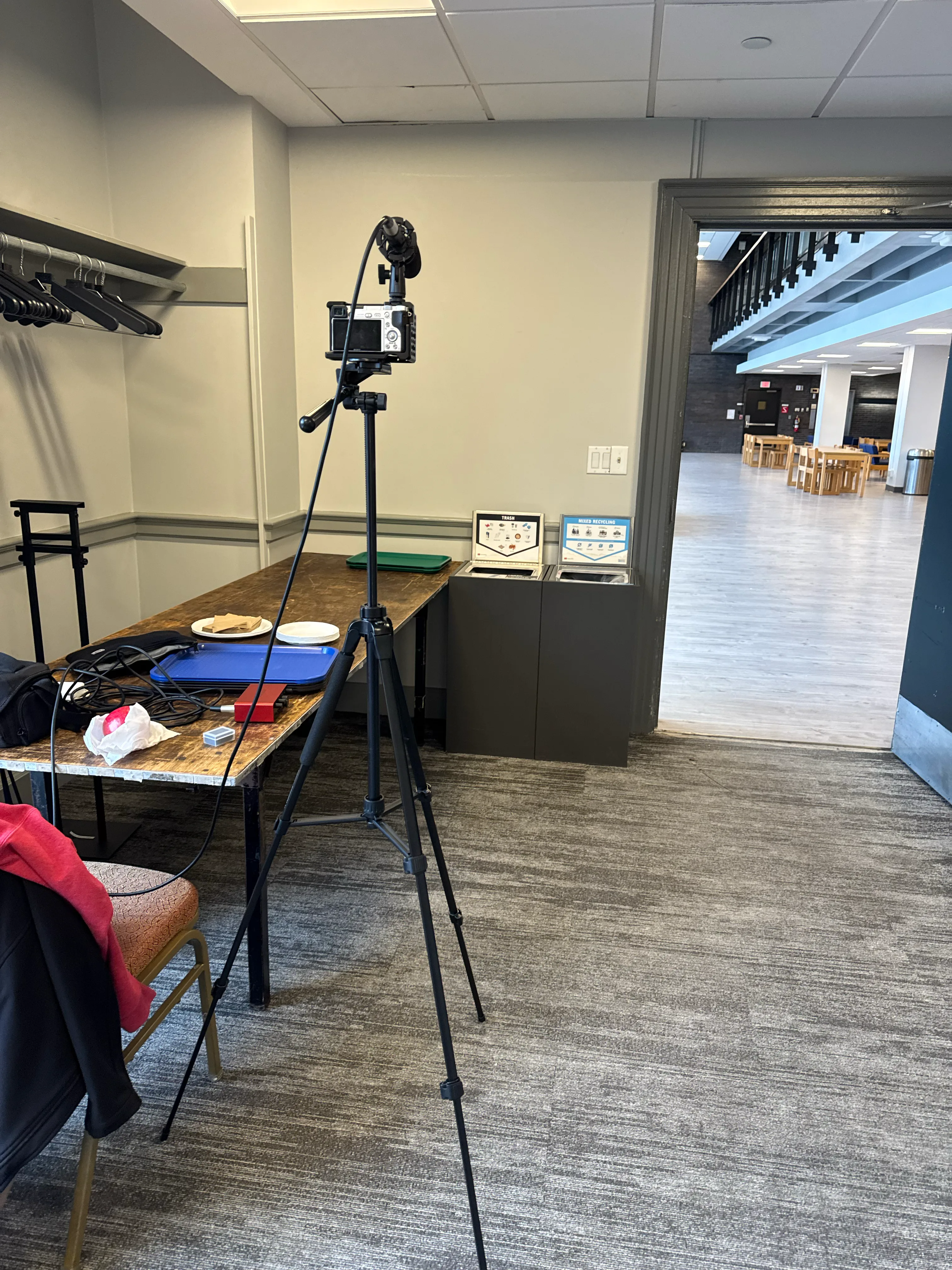 A camera on a tripod set up for a Trashboat shoot
